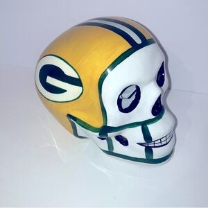 Green Bay Packers Vintage Sugar Skull Painted Ceramic Pottery NFL Hand Painted